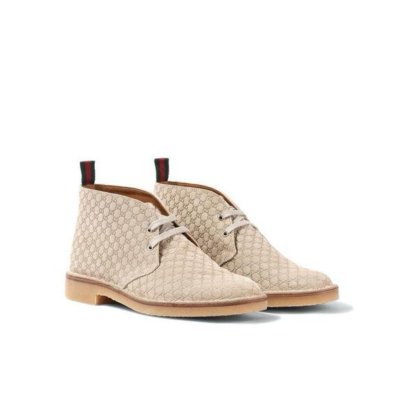 NIB Gucci GG Embossed Suede Desert Boots 9.5 US 10 Beige Oatmeal Lace Up $1,140